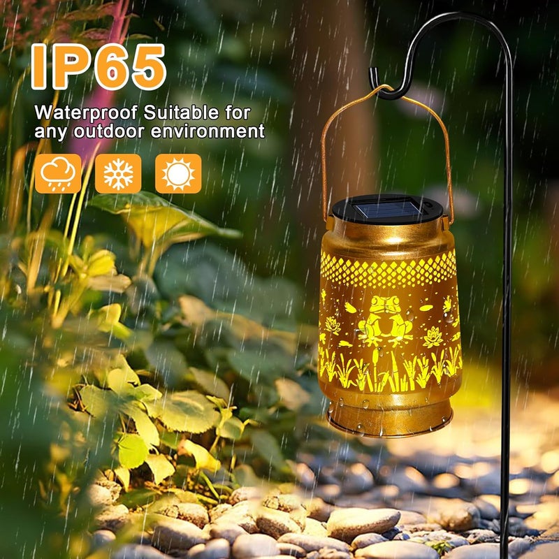 ostritec Christmas Gifts Solar Lanterns Outdoor Waterproof Hanging Solar Lights, Frog Garden Decor Birthday Gifts for Women Mom, Hanging Metal Garden Lights for Yard Patio Lawn Landscape Women Gifts - Image 4